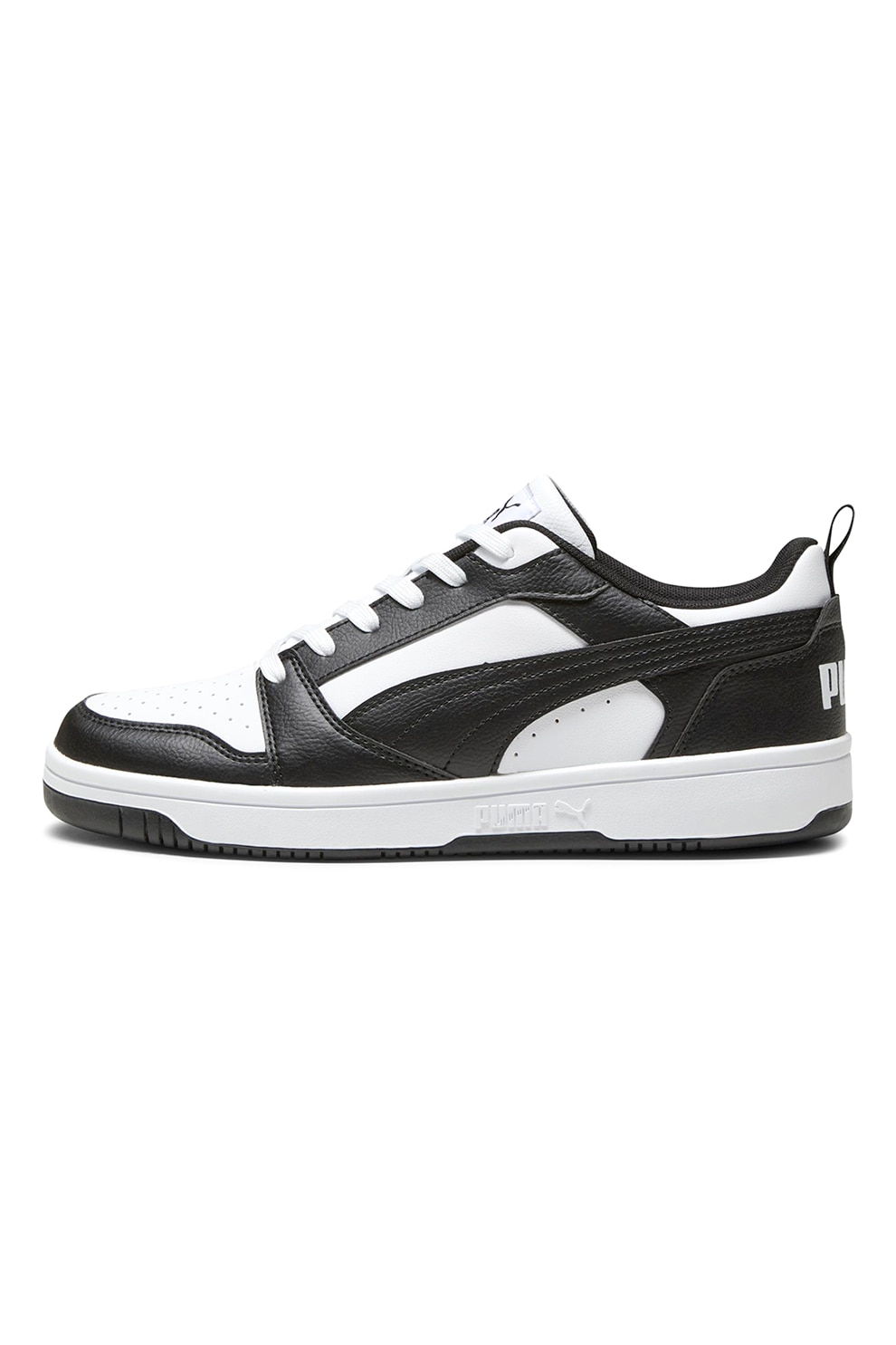 Puma, Pantofi sport unisex Rebound v6 din piele ecologica, Alb, Negru, 6.5