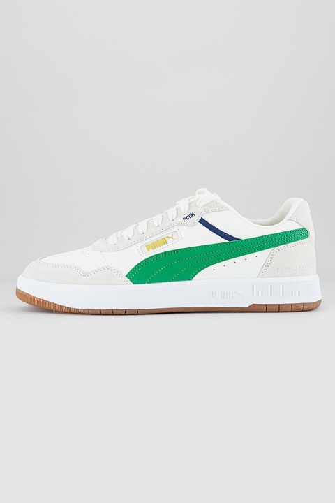 Puma, Pantofi sport de piele intoarsa si piele ecologica Court Ultra, Alb/Verde/Alb murdar