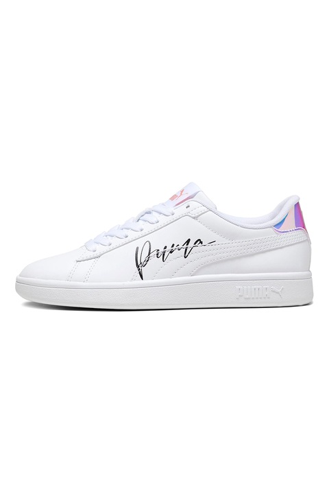 Puma, Pantofi sport de piele ecologica cu logo Smash 3.0, Alb/Roz