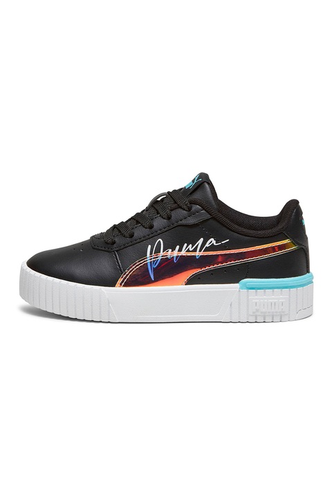 Puma, Pantofi sport de piele ecologica Carina 2.0 Crystal, Negru/Portocaliu/Albastru