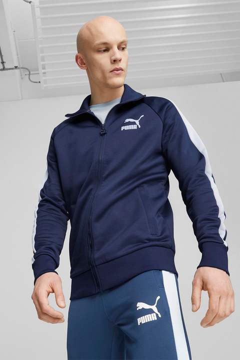 Puma, Bluza de trening cu fermoar T7 Iconic, Albastru inchis, M