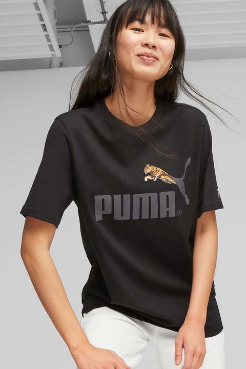Puma, Tricou unisex cu decolteu la baza gatului No.1 Logo Celebration, Gri inchis/Negru