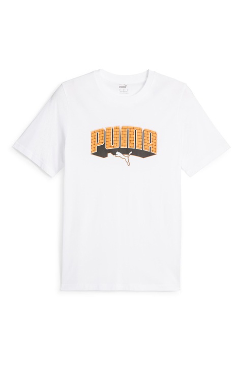 Puma, Tricou de bumbac cu imprimeu logo, Alb/Portocaliu