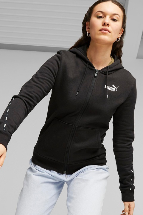 Puma, Hanorac cu fermoar si logo Essential Tape, Negru, XS