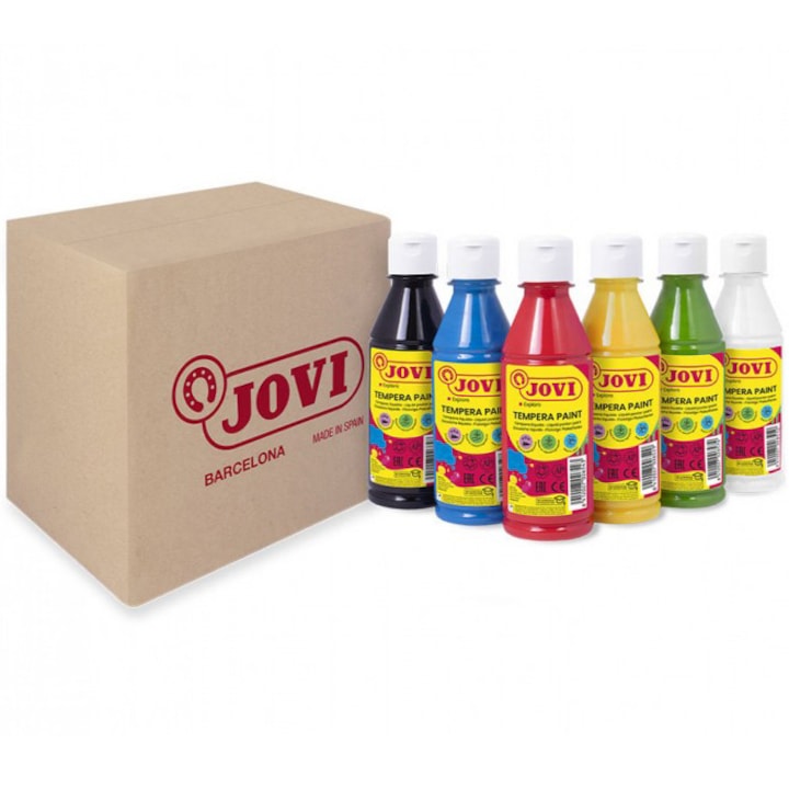 Темперни бои Jovi, Течни, 6 различни основни цвята, 6 броя х 250 мл/бутилка