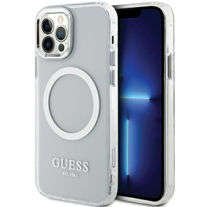 Кейс Guess GUHMP12MHTRMS за iPhone 12/12 Pro 6.1", сребрист, сребрист, твърд, Metal Outline Magsafe