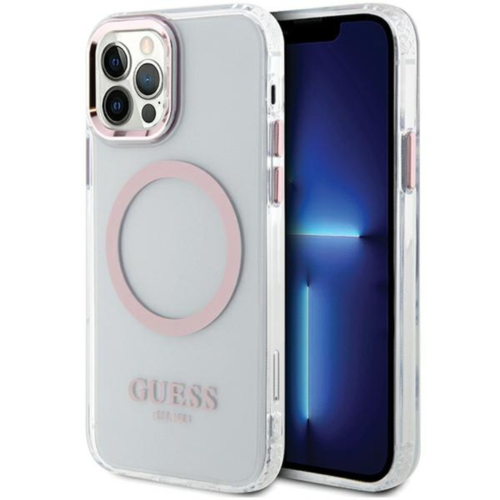 Кейс Guess GUHMP12MHTRMP за iPhone 12/12 Pro 6.1", розов, розов, твърд, Metal Outline Magsafe