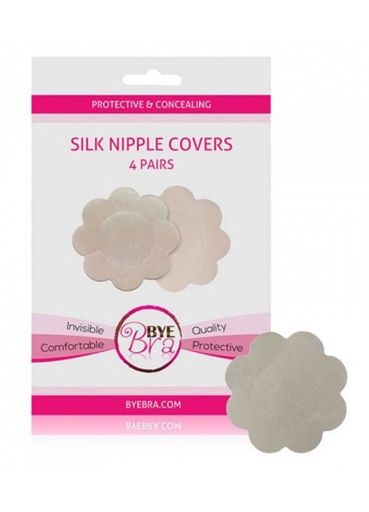 Set 4 perechi plasturi pentru sani, Bye Bra, Matase, Gri, One size INTL