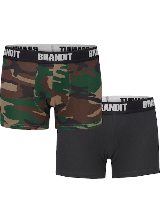 Set 2 perechi boxeri barbati, Brandit, Bumbac/Elastan, Negru/Camuflaj, S