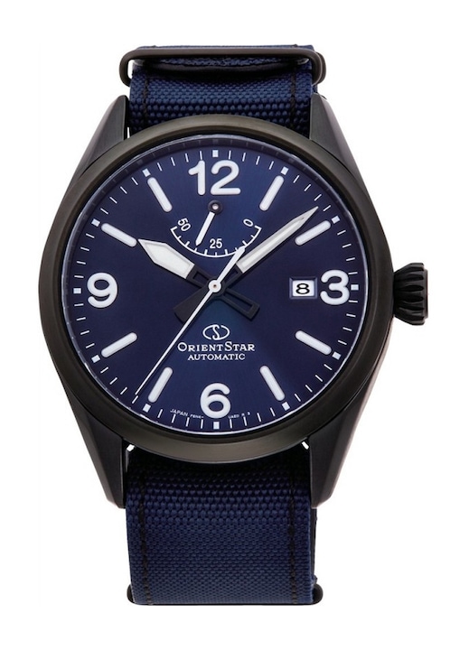 Автоматичен часовник за мъже Orient Star, Re-Au0207L00B, Неръждаема стомана/Кожа, Черен/Синьо