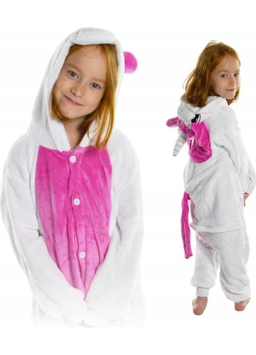 Unicorn Onesie pizsama gyerekeknek, Kigurumi, mikroszálas, 9-11 éves korig, rózsaszín/fehér, L