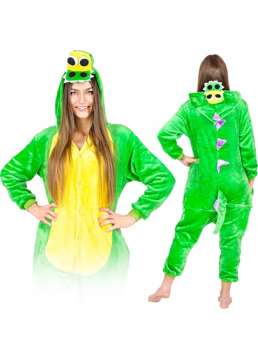 Pijamale onesie dama crocodil, Kigurumi, Microfibra, Verde/Galben, Verde/Galben