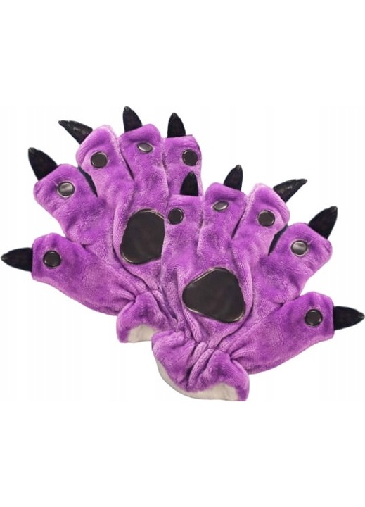 Manusi pentru pijamale onesie pentru copii, Kigurumi, Microfibra, 24CM, Mov/Negru
