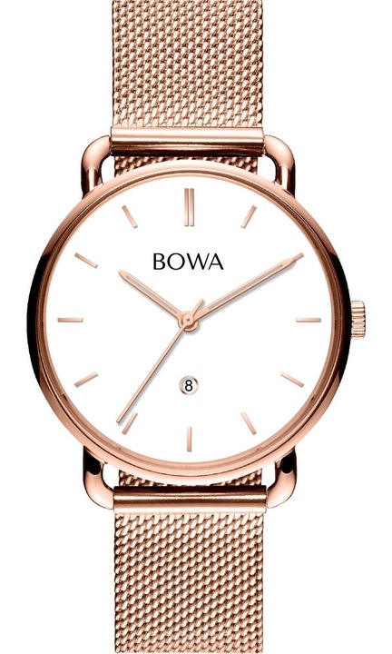 Дамски часовник Bowa, кварцов, метален, Бял, Rose gold