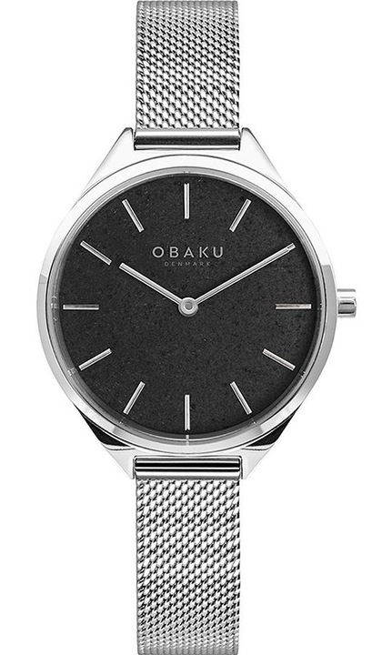 Noi karora Obaku, kvarc, rozsdamentes acel/acel, Fekete, Ezüst