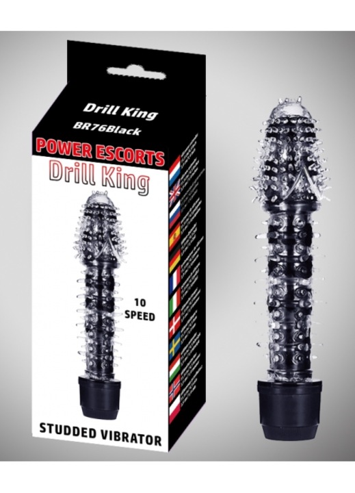 Vibrátor Power Escorts Drill King, 10 sebességes, fekete színű, 16,8x3,8 cm
