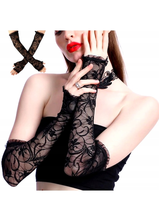 Дантелени ръкавици черни ретро готически ръкавици
