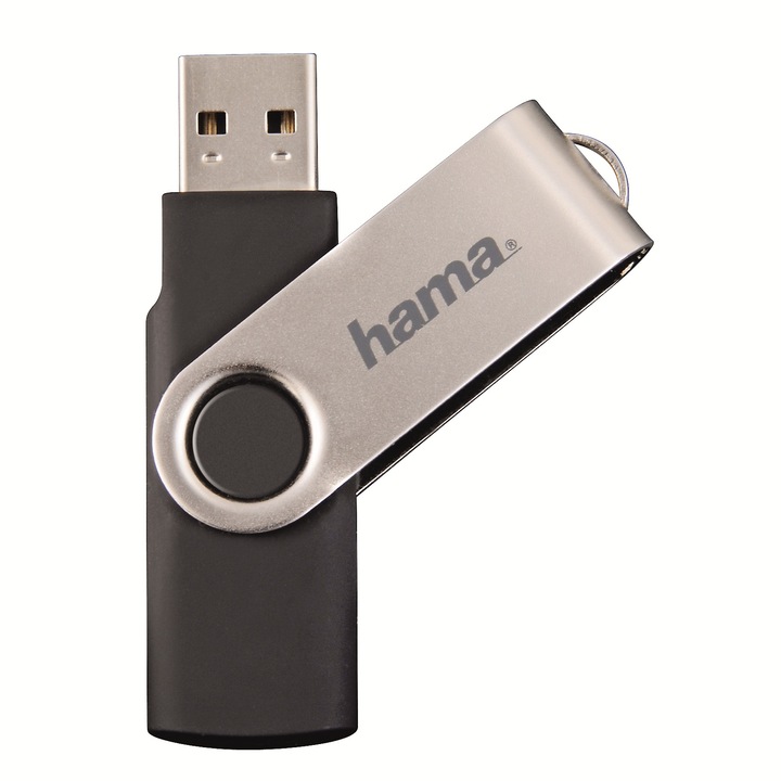 Hama Rotate USB pendrive, 16GB, USB 2.0, Fekete/Ezüstszürke