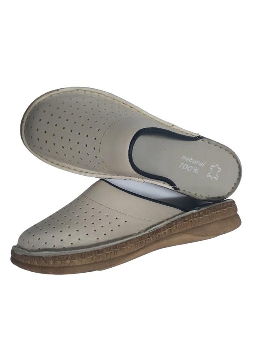 Papuci dama, Todlanas, Piele naturala, Alb, Bej, 41