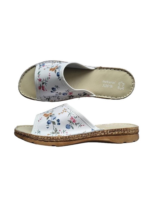 Papuci Todlanas, Piele naturala, Alb, Multicolor, 40