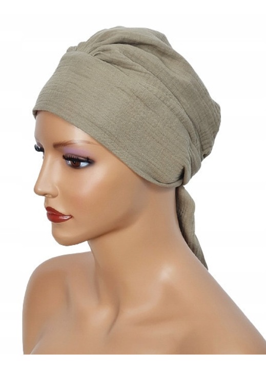 Елегантен тюрбан за жени Eva Design, от 100% първокласен памук, еластичен и удобен, универсален размер 54-60 см, изискан бежов цвят, модерен аксесоар, дишащ, идеален за всеки сезон, произведен в Полша, качество