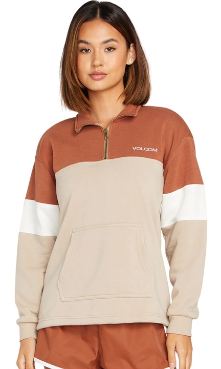 Дамски суичър Volcom Coco Mock Neck, полиестер, кафяв, S