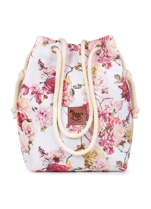 Geanta dama, Textil, Cu model, 24 x 34 x 15 cm, Alb/Roz