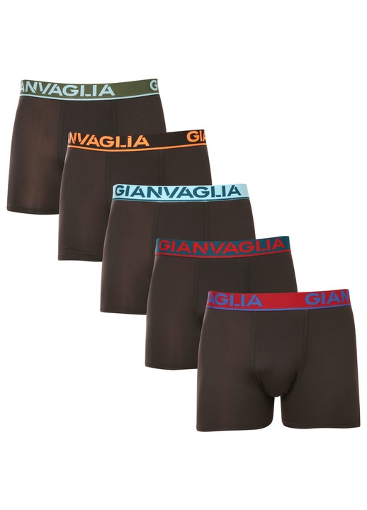 Set 5 perechi de boxeri pentru barbati, Gianvaglia, Bumbac, Negru, Negru