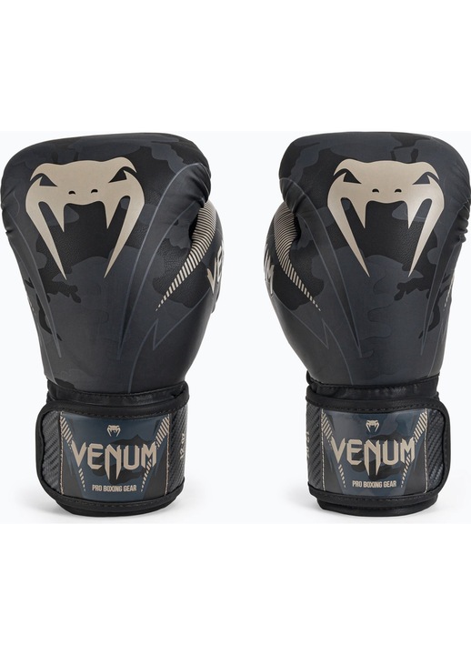 Manusi de box Impact, Venum, Piele ecologica, Negru/Bej, 16 oz