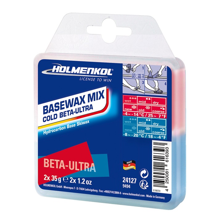 Ceara solida, Holmenkol Basewax Mix COLD BETA-ULTRA, Temperatura zapada -4 si -20 grade C, 2x 35g