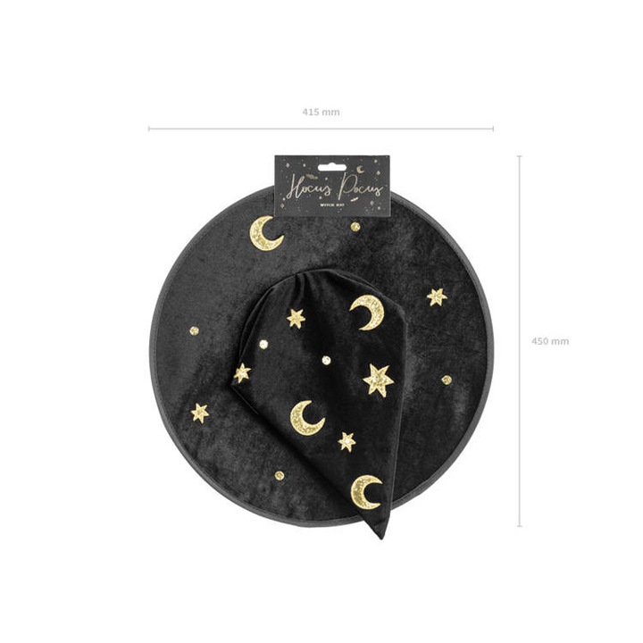 Palarie de vrajitoare, PartyDeco, Negru/Auriu