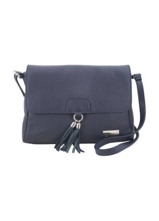 Geanta messenger, Barberini's, Piele naturala, 21x28x11cm, Bleumarin