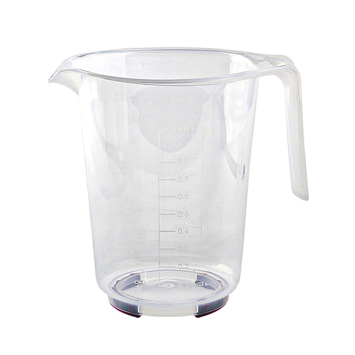 Cana gradata Natalia Design, 1 Litru, 3 gradatii (lichide, zahar, faina), 16x13 cm, plastic transparent