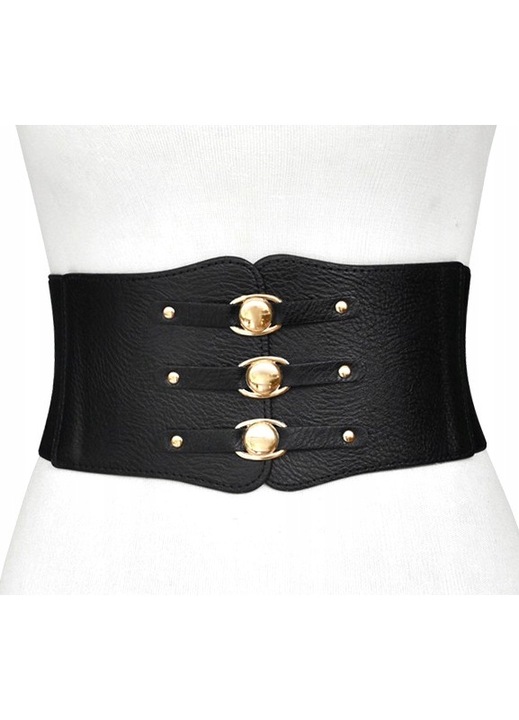 Curea elastica de dama, Piele ecologica, Negru, 70-90 cm, Latime 11 cm