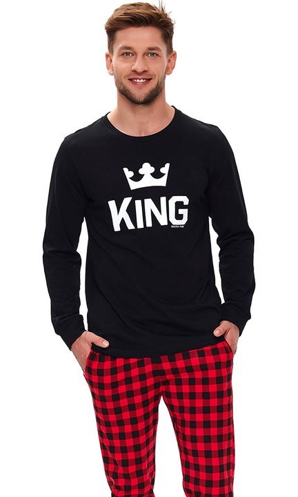 Pijamale barbati, Doctor Nap, Bumbac, Negru/Rosu, XL