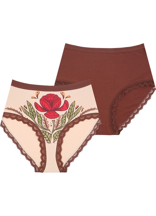 Set 2 chiloti dama Key, Bumbac/Elastan, Maro/Bej, XXL