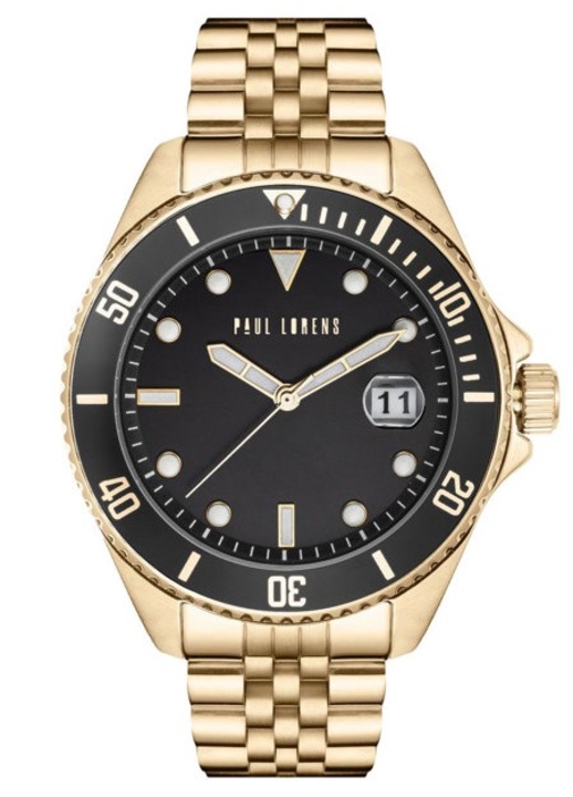 Ceas pentru dama din piele naturala/sticla, Paul Lorens, Auriu/Negru