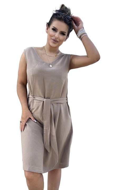 Rochie dama, Och Bella, Bumbac/In/Viscoza, Maro deschis