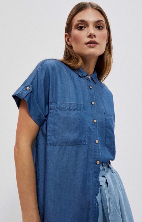 Kék rövid ujjú ing, Moodo, lyocell, Kék