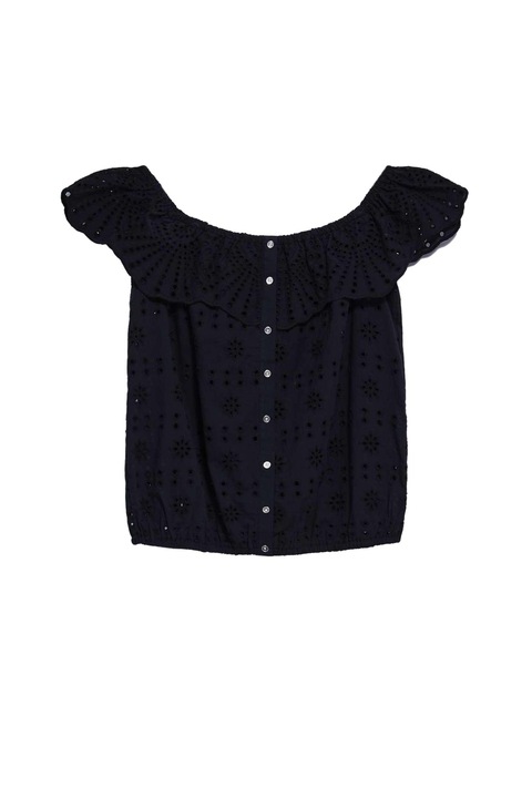 Bluza dama in stil boho cu decolteu spaniol, Moodo, Bumbac, Negru, Negru