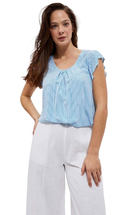 Bluza dama, Moodo, Model cu dungi, Viscoza, Alb/Albastru, Alb/Albastru