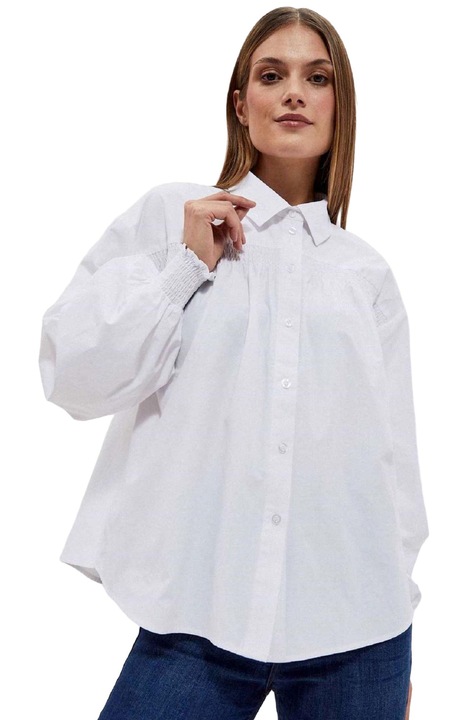 Camasa dama cu maneci bufante, Moodo, Bumbac/Poliester, Alb, Alb