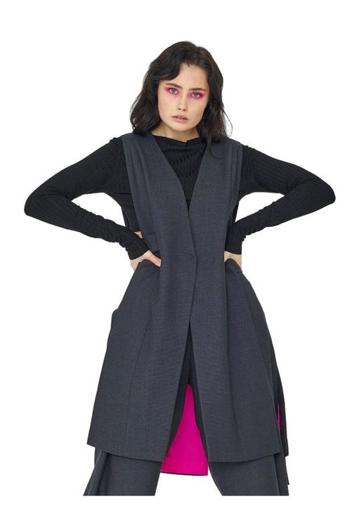 Vesta lunga dama, Bohowo, Lana, Gri, 38