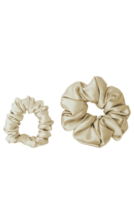 Set 2 Elastice de par Malbery, Matase Naturala, Bej, 10cm, Cutie Cadou Aurie