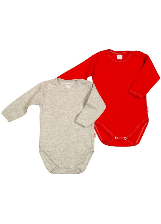 Set 2 body-uri cu maneca lunga, KLEKLE, Bumbac, Gri/Rosu, Rosu/Gri
