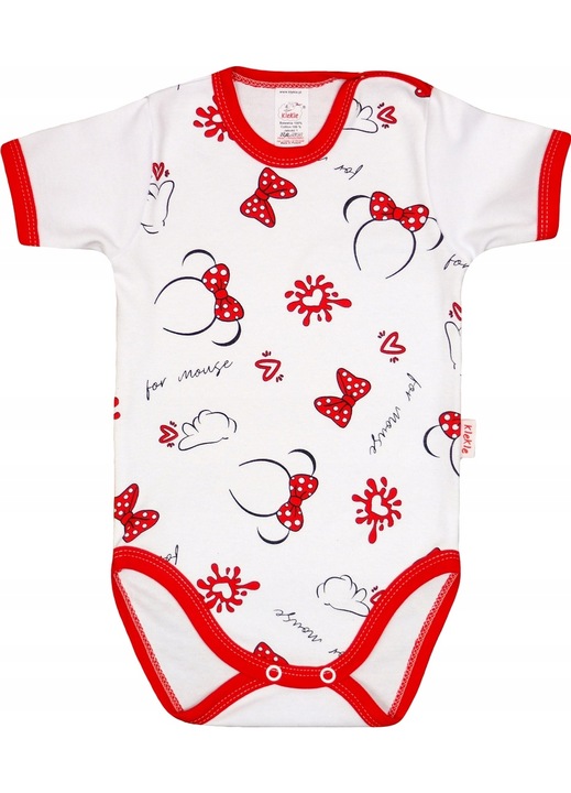 Body maneci scurte, Klekle, Bumbac, Alb/Rosu, 56 CM