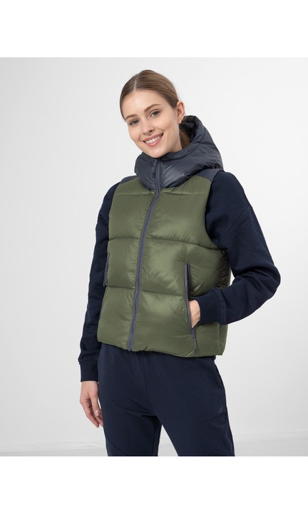 Női mellény, 4F, poliészter, khaki\fekete, XS