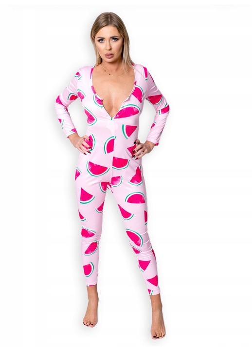 Pijama dama cu decupaj la spate, Model pepene, Poliester, Roz, XL