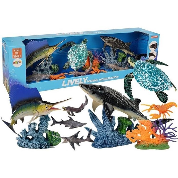 Set 10 animale marine cu elemente de miscare, Import LeanToys, Cauciuc, Multicolor, 3+