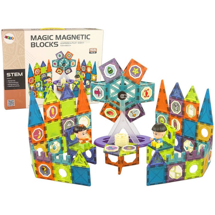 Építőkészlet 3D mágneses blokkokkal, Import LeanToys, Ferris Wheel, 155 elem, 3+, Többszínű